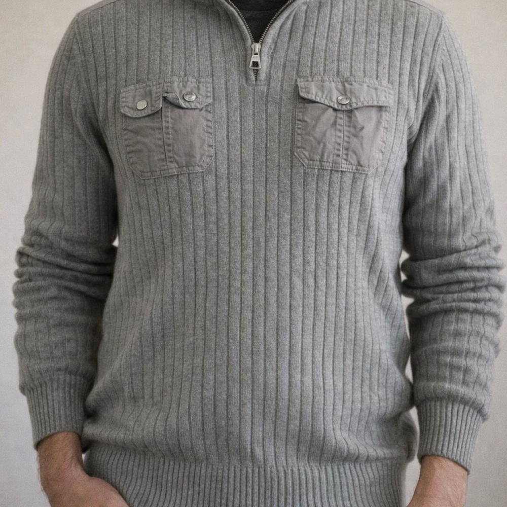 Marc Ecko Gray Ribbed Zip-Up Sweater